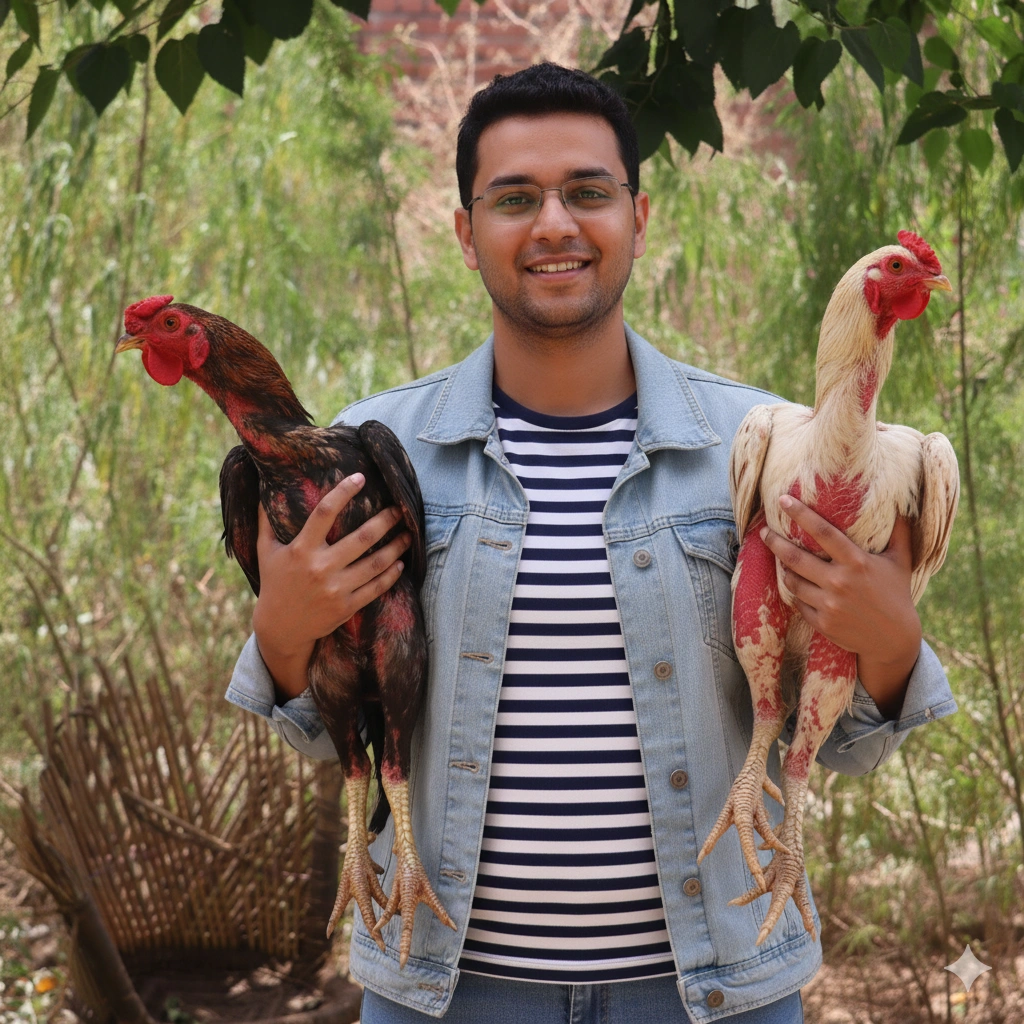 Happy Farmer with Chickens